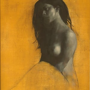 Abstract figure against orange background.